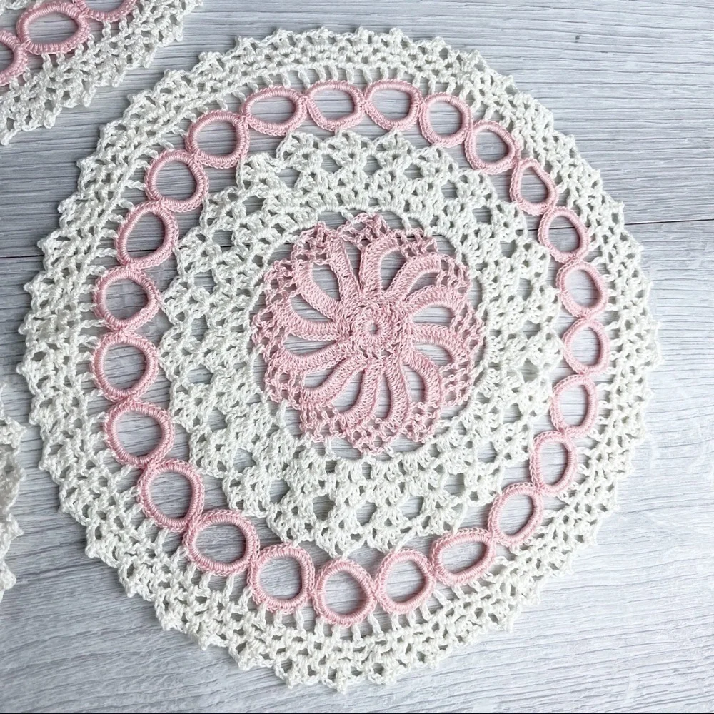 Vintage Handmade Crochet Coasters Dollies Set of 2